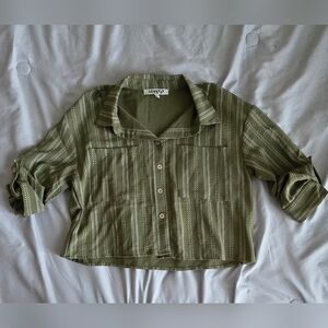 Olive Button Down Medium Crop Shirt